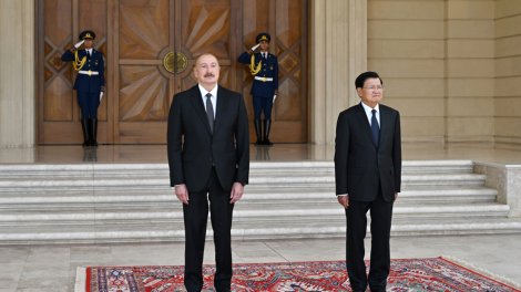 Laos Prezidentinin Bakıda rəsmi qarşılanma mərasimi oldu - FOTO