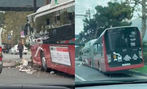 “BakuBus” avtobusu qəzaya uğradı - VİDEO