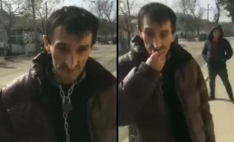 İcazəsiz su içdiyi üçün market sahibi zəncirlə dirəyə bağladı - Bakıda OLAY