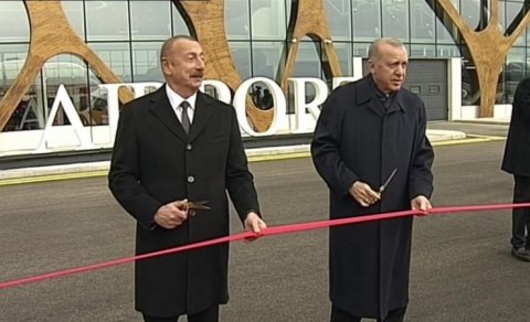 Azərbaycan və Türkiyə prezidentləri Füzuli Beynəlxalq Hava Limanının açılışında (FOTOLAR)