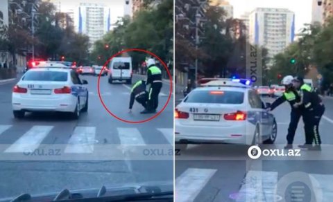 Bakının mərkəzində yol polisini maşınla vurub qaçdılar - VİDEO