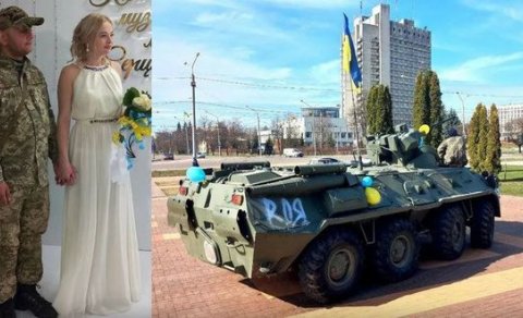 Qənimət rus BTR-ində gəlin aparan ukrayna əsgəri - VİDEO