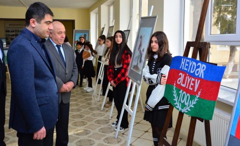 Ağstafada “Heydər Əliyev rəssamların əsərlərində” adlı rəsm müsabiqəsi keçirilib - FOTO