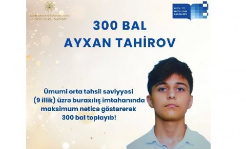 Səttar Bəhlulzadə adına XDTG-nin 9-cu sinif şagirdi maksimum nəticə göstərdi