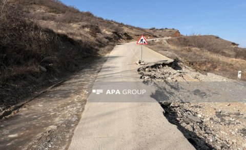 Şamaxı - Qonaqkənd avtomobil yolunda torpaq sürüşməsi oldu - FOTO