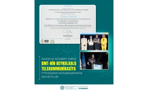 Nazirlik növbəti dəfə BMT-nin Beynəlxalq Telekommunikasiya İttifaqının müsabiqəsində qalib olub