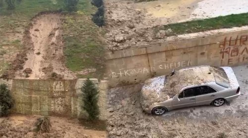Bakıda poliklinikanın həyətində torpaq sürüşməsi oldu - VİDEO