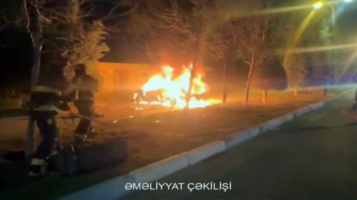 Sumqayıtda iki maşın toqquşdu - Yanğın baş verdi