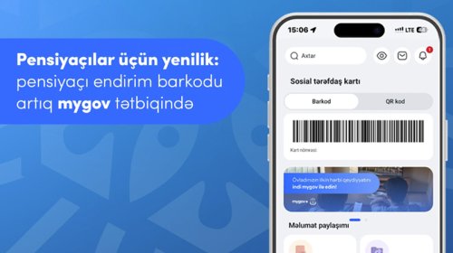 Pensiyaçılar üçün endirim barkodu artıq mygov mobil tətbiqində