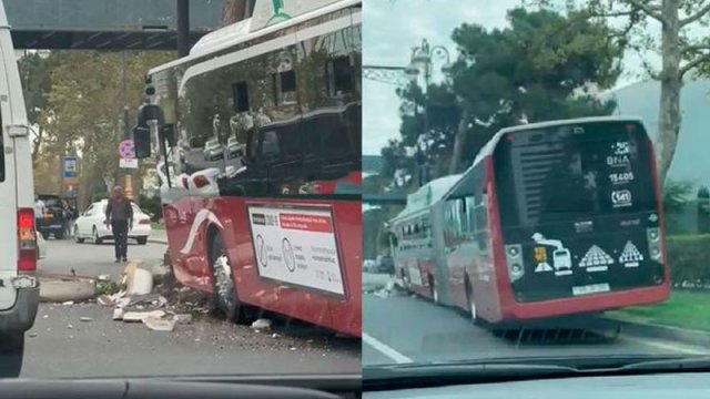 “BakuBus” avtobusu qəzaya uğradı - VİDEO