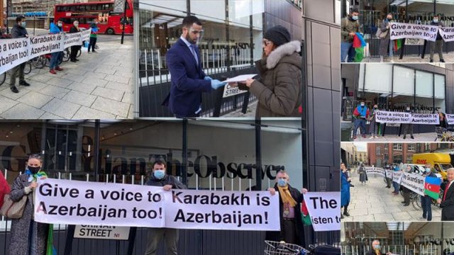 “Guardian” nəşrinin binası qarşısında aksiya keçirildi: 