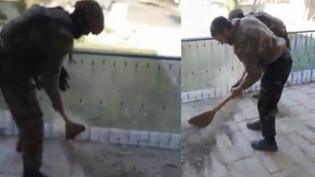 Azərbaycanı əsgərləri Gövhər Ağa məscidini süpürüb təmizlədilər - VİDEO