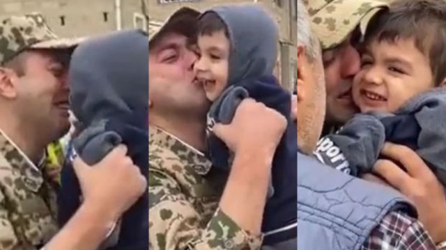 Evinə dönən əsgərin övladı ilə qarşılaşması hər kəsi duyğulandırdı - VİDEO