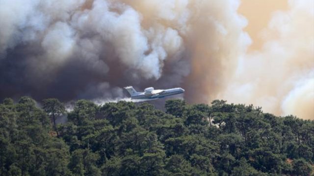 Marmarisdə meşə yanğını yenidən gücləndi