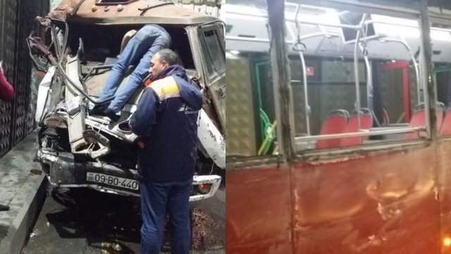 Bakıda yük maşını dörd avtomobilə və avtobusa çırpıldı - FOTOLAR