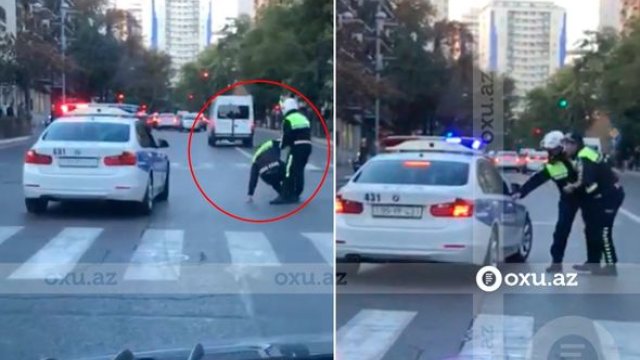 Bakının mərkəzində yol polisini maşınla vurub qaçdılar - VİDEO