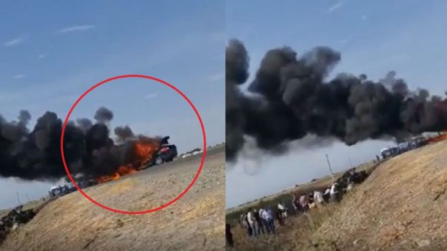 Azərbaycanda sürücü yanan avtomobildən son anda xilas oldu - VİDEO