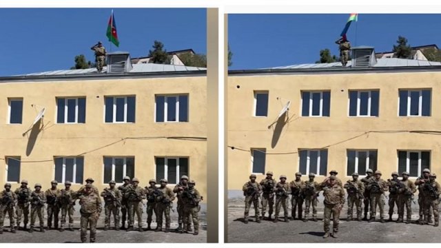 Laçın şəhərində Azərbaycan bayrağı ucaldıldı, general Prezidentə məruzə etdi - VİDEO