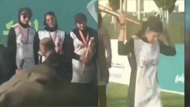 İranlı idmançı qız Tehranda mükafatlandırma mərasimində hicabını açdı - VİDEO