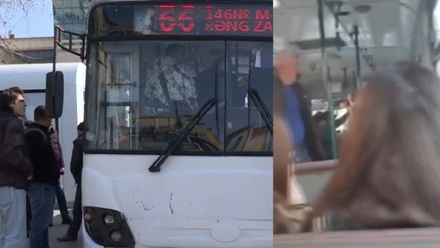 Bakıda avtobusda dava görün nə üstündə düşüb - VİDEO