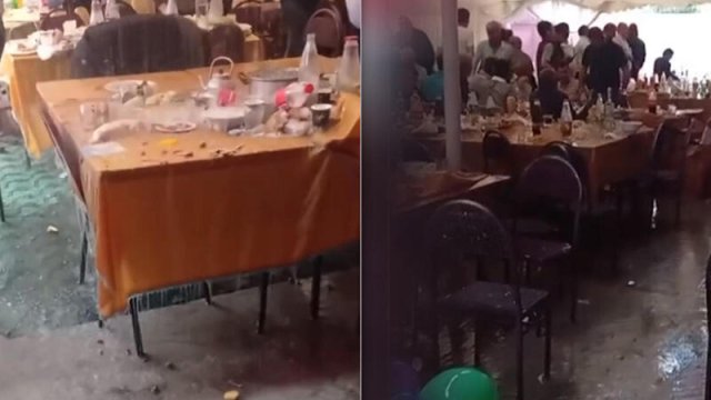 Azərbaycanda leysan yağış toyu yarıda dayandırdı - VİDEO