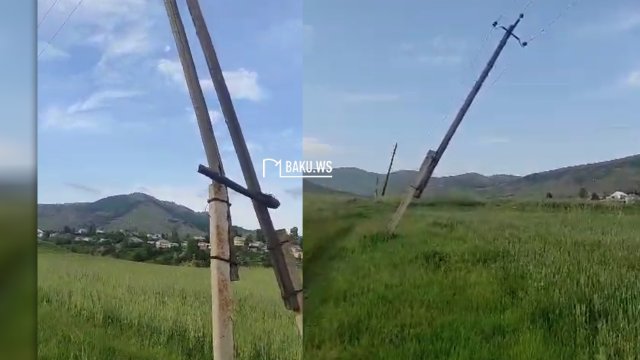 Bu kənddə köhnə işıq dirəkləri hər an faciəyə səbəb ola bilər - VİDEO