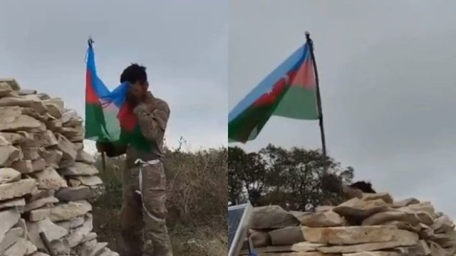Əsgərimiz Xocalıya Azərbaycan Bayrağını sancdı - VİDEO