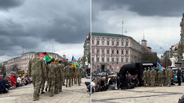 Ukraynada həlak olan azərbaycanlı himnimizin sədaları altında son mənzilə yola salındı - VİDEO