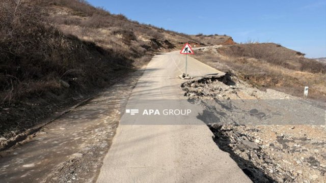 Şamaxı - Qonaqkənd avtomobil yolunda torpaq sürüşməsi oldu - FOTO