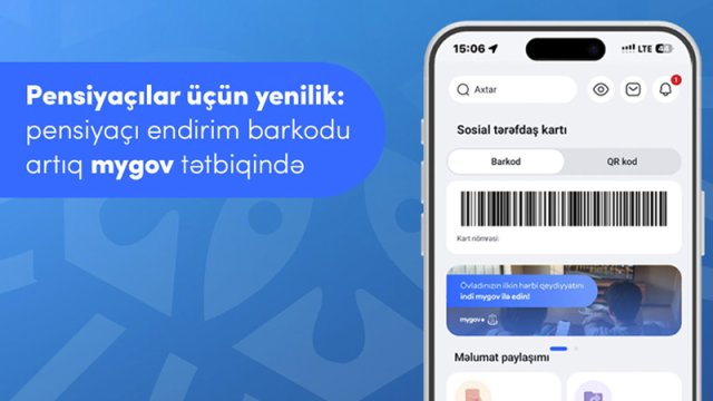Pensiyaçılar üçün endirim barkodu artıq mygov mobil tətbiqində