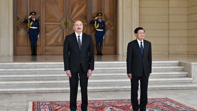 Laos Prezidentinin Bakıda rəsmi qarşılanma mərasimi oldu - FOTO